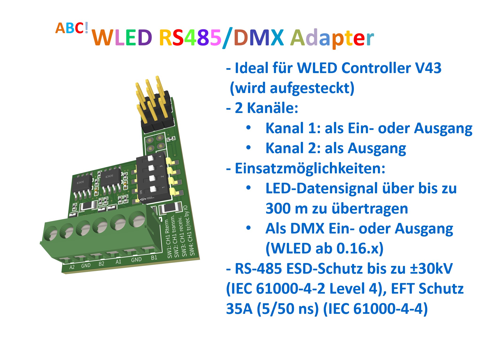 WLED RS-485 range extender / DMX adapter WLED RS-485 range extender / DMX adapter