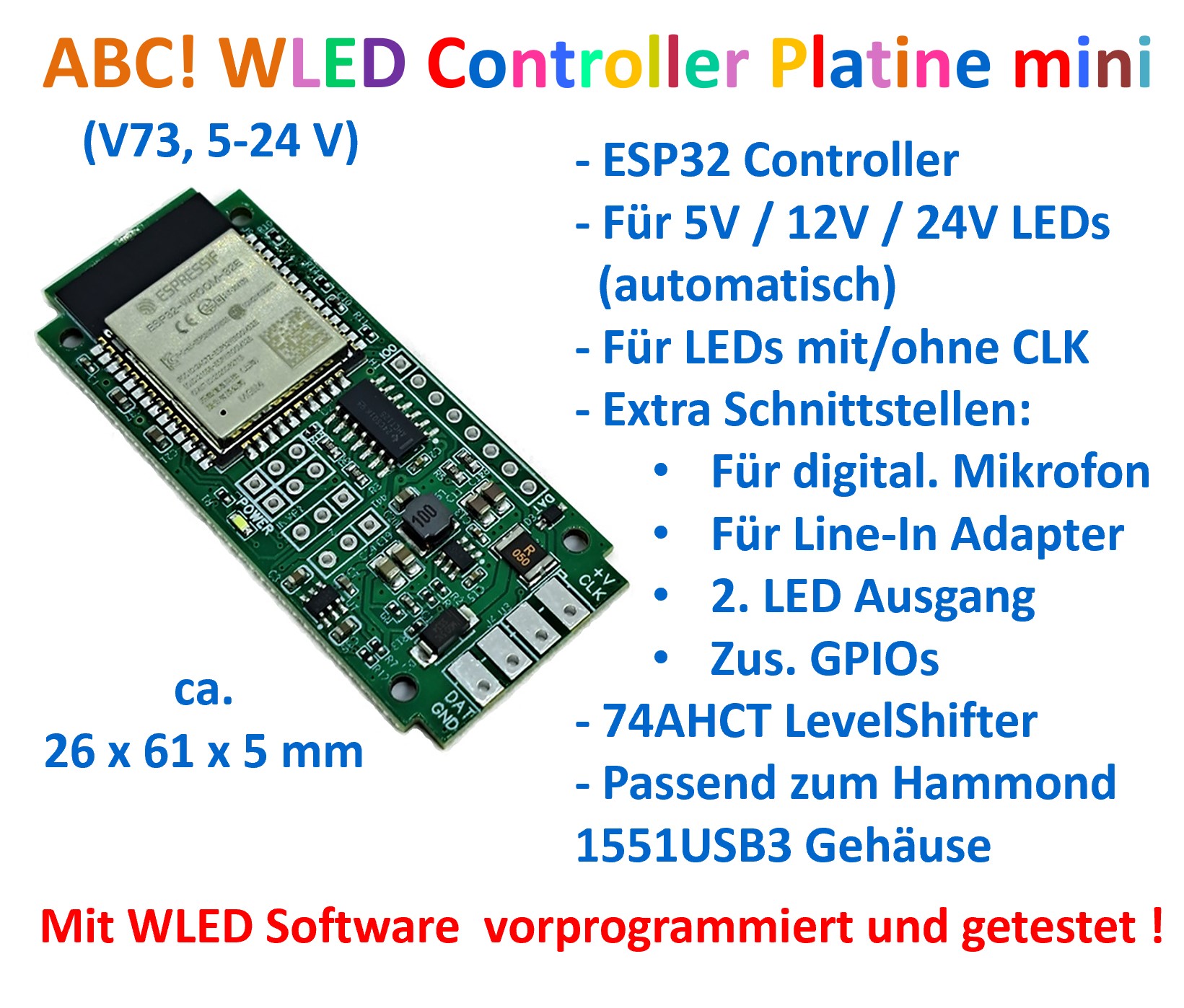 ABC! WLED Controller Board mini 5-24V (V73, ESP32)